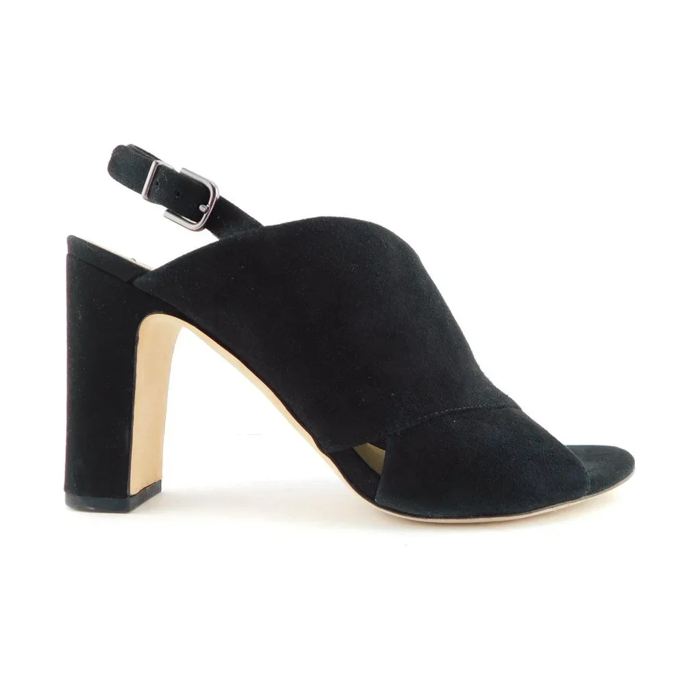 VIA SPIGA Black Suede Leather Cross Over Open Toe Sling Back Block Heels 8.5